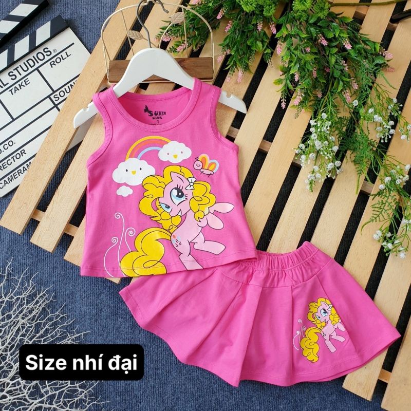 Bộ Sét Váy áo Đầm Pony bộ chân váy Pony cho bé gái kèm quần chip đùi trong thun cotton size đại 8-14