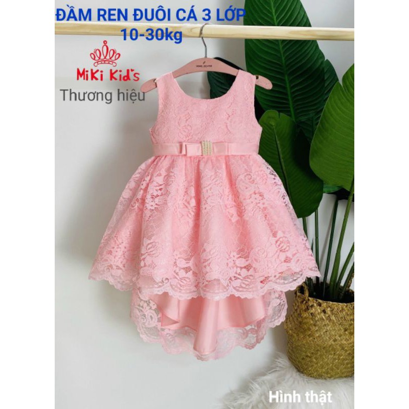 VÁY Đầm ren đuôi cá 3 lớp cao cấp haivanco váy tiểu thư công chúa NƠ to cho bé từ 10 đến 35 kg mềm mại và thoáng mát