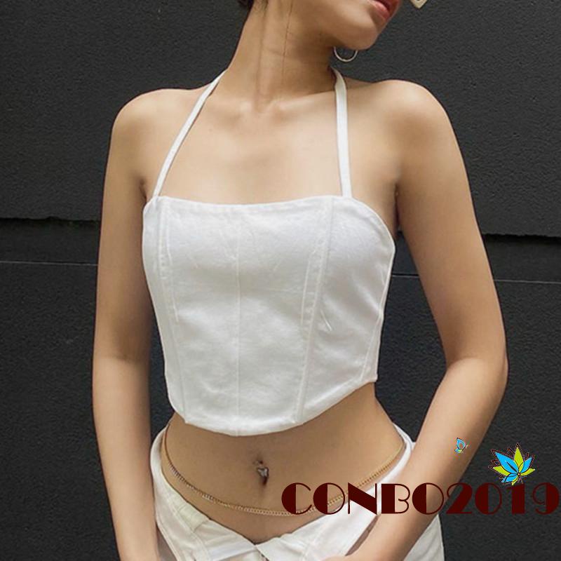 Áo Croptop Sát Nách Màu Trơn Hở Lưng Thời Trang Mùa Hè Cho Nữ