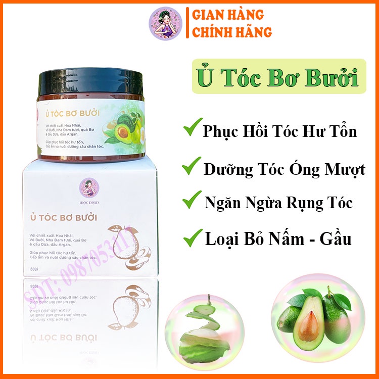 Mộc Nhan Natural, Ủ Tóc Bơ Bưởi, Phục Hồi Tóc Hư Tổn, Dưỡng Tóc Óng Mượt, Sạch Gàu Nấm Da Đầu, Tiemxuongrong