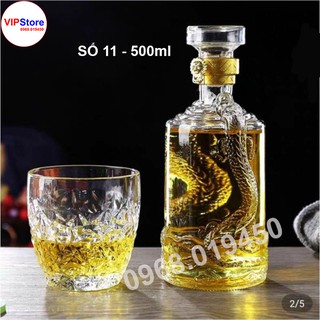 [ RẺ KHÔNG LỐI THOÁT ] Vỏ Bình Thủy Tinh Đựng Rượu 500ml, Bình Ngâm Rượu Hoa Văn Rồng Thần, CTT-11