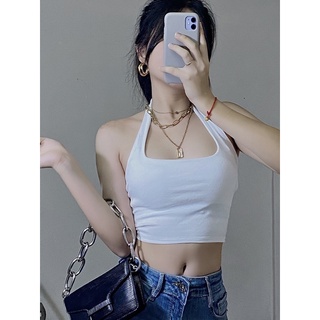 Áo crop body cổ yếm /Trắng