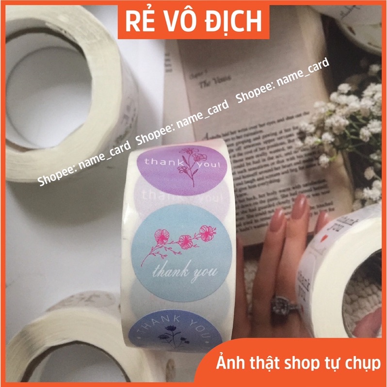 Cuộn 500 tem sticker thank you, nhãn dán in chữ thank you, tem cảm ơn tròn kích thước 2.5 cm