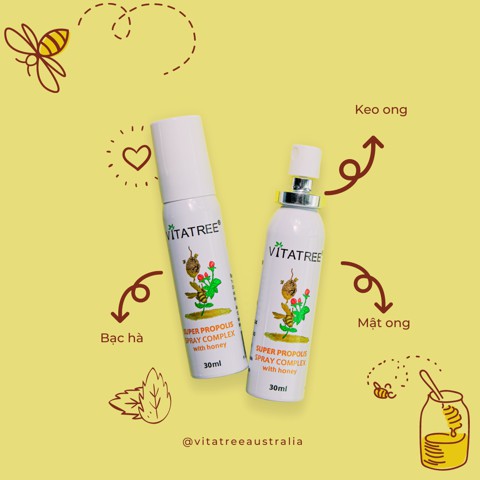 Xịt Họng keo ong Úc Vitatree Super Propolis Spray complex with Honey 30ml