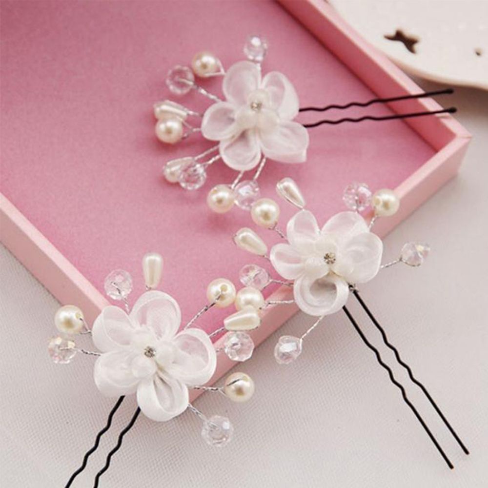 Kẹp tóc hình hoa đính ngọc trai giả nhiều màu cho cô dâu