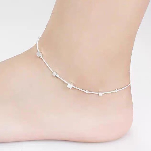 Lắc Chân Nữ Bạc 925 Thiết Kế Nhiều Hình Vuông Đan Xen Nhau Phong Cách Hàn Quốc UMI JL008