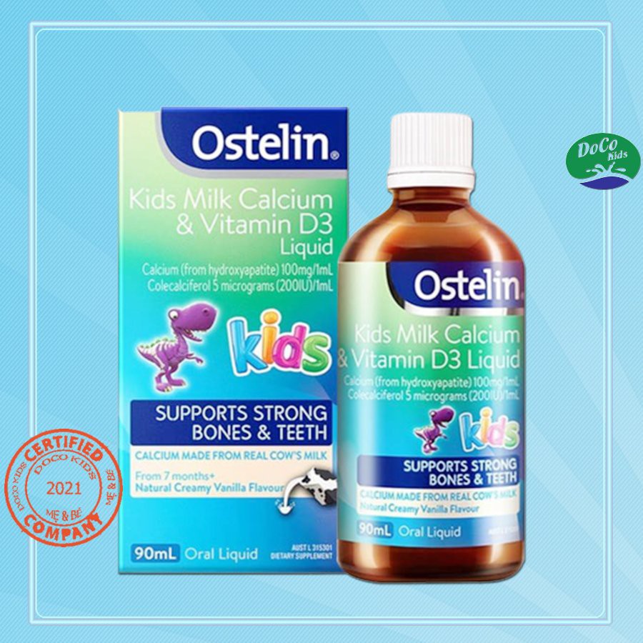Ostelin Kids Milk Calcium & Vitamin D3 Liquid 90ml, Canxi & Vitamin D3 Ostelin dạng nước cho bé, hàn