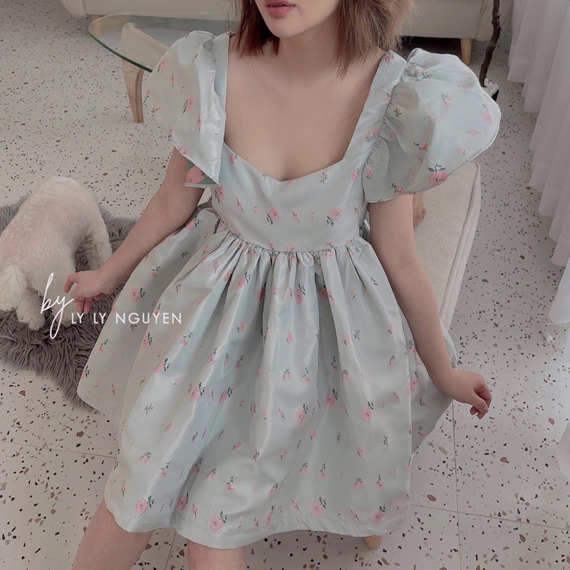 [Siêu Hot] Váy Babydoll Hoa Lụa Bóng Tay Phồng, Đầm Nữ Tiểu Thư Dáng Xoè Siêu Xinh Có Ảnh Thật Kèm Video