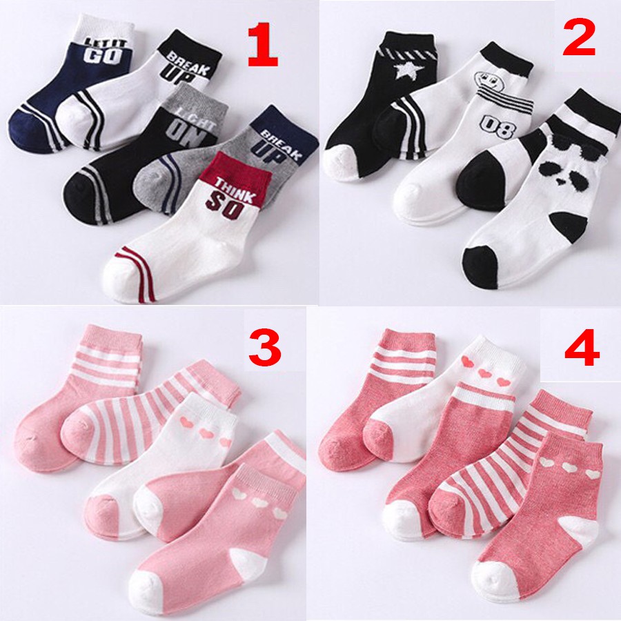 Sets 5 Đôi Tất Vớ Trẻ Em Cổ Cao Nhiều Kiểu Nhiều Màu Cute QATE013