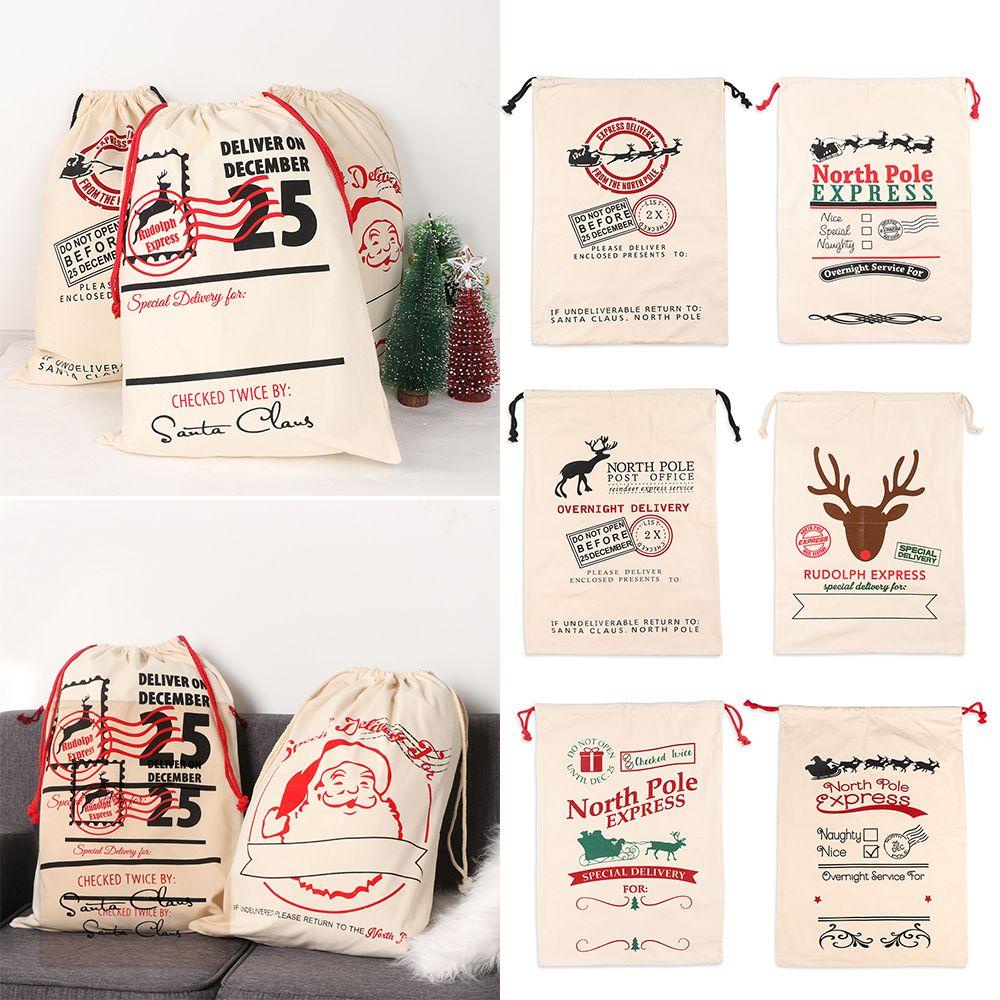 MUVAKO Túi Rút Dây Đựng Quà Giáng Sinh 19x 27Inch Họa Tiết Ông Già Noel Tuần Lộc