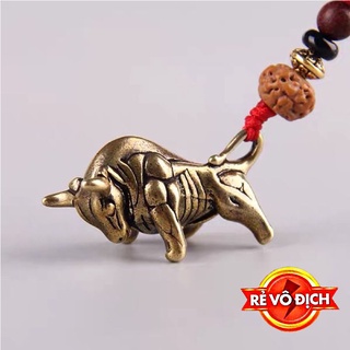 Tượng Trâu bằng đồng mini- Trang trí bàn làm việc, vật phẩm phong thủy, móc treo chìa khoó loại đẹp giá rẻ