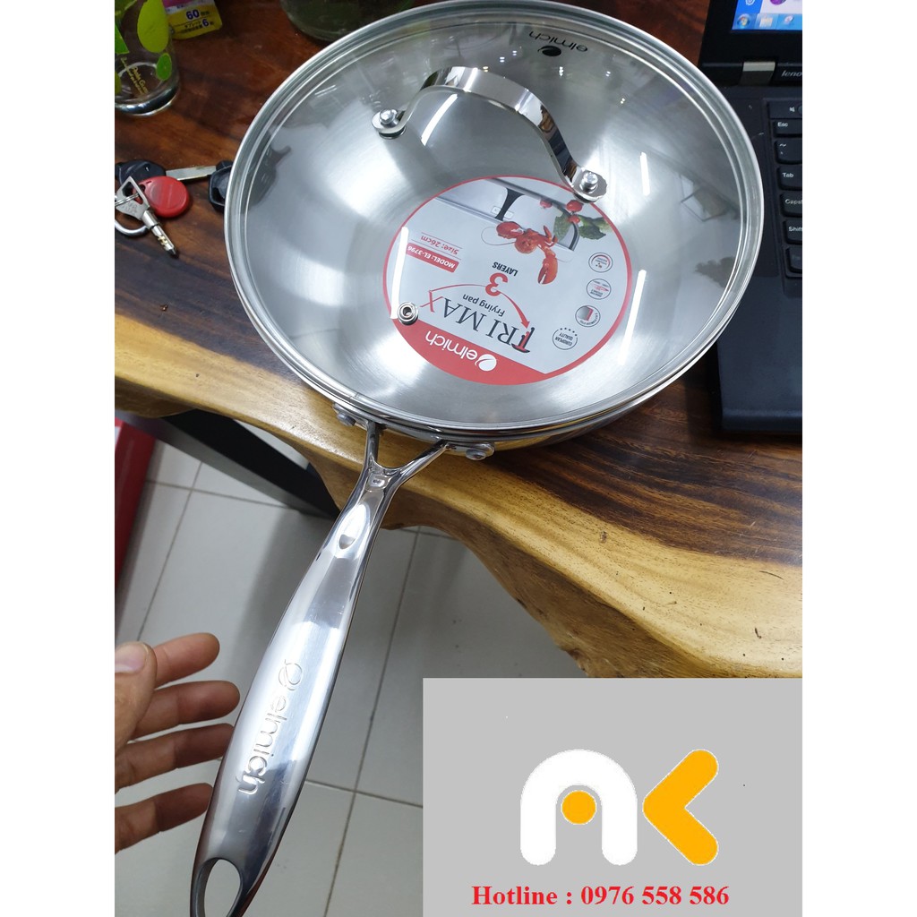 Chảo Inox đáy liền 3 lớp Elmich trimax cao cấp Xuất Châu Âu hàng chính hãng có sẵn ship cod toàn quốc