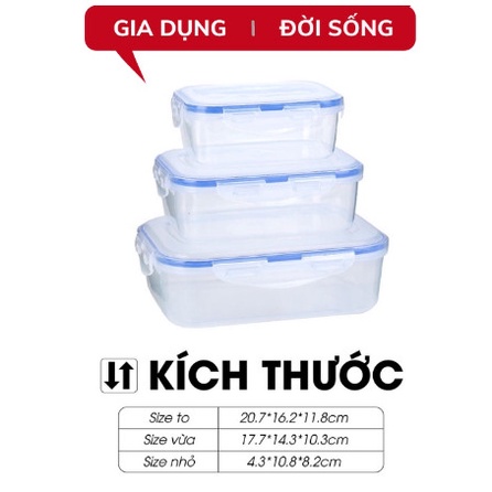Bộ 3 hộp nhựa chữ nhật đựng thực phẩm VN 6530, bảo quản thức ăn tiện lợi, an toàn