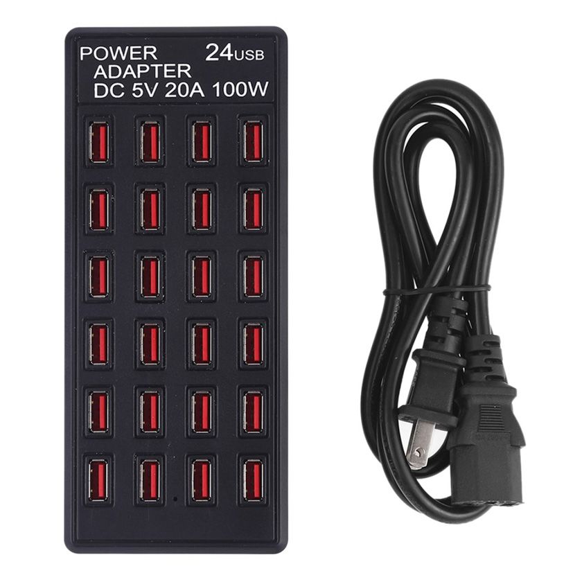 Bộ Sạc 24 Cổng USB 5V-20A 100W tương thích với tất cả các nhãn hiệu thiết bị kỹ thuật số