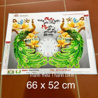 Tranh đính đá thành phẩm Cha Mẹ đồng hồ Vs064 ( đã đính )