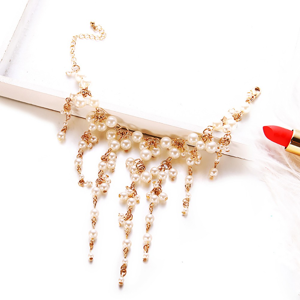 Vòng Tay Hợp Kim Đính Ngọc Trai Giả Và Tua Rua Thời Trang Cho Nữ