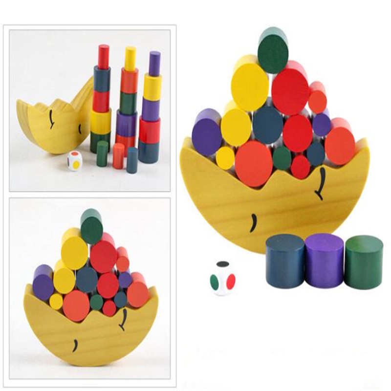 Moon Shape Balancing Toy Building Blocks Baby Early Learning Balance Training Toy Wood