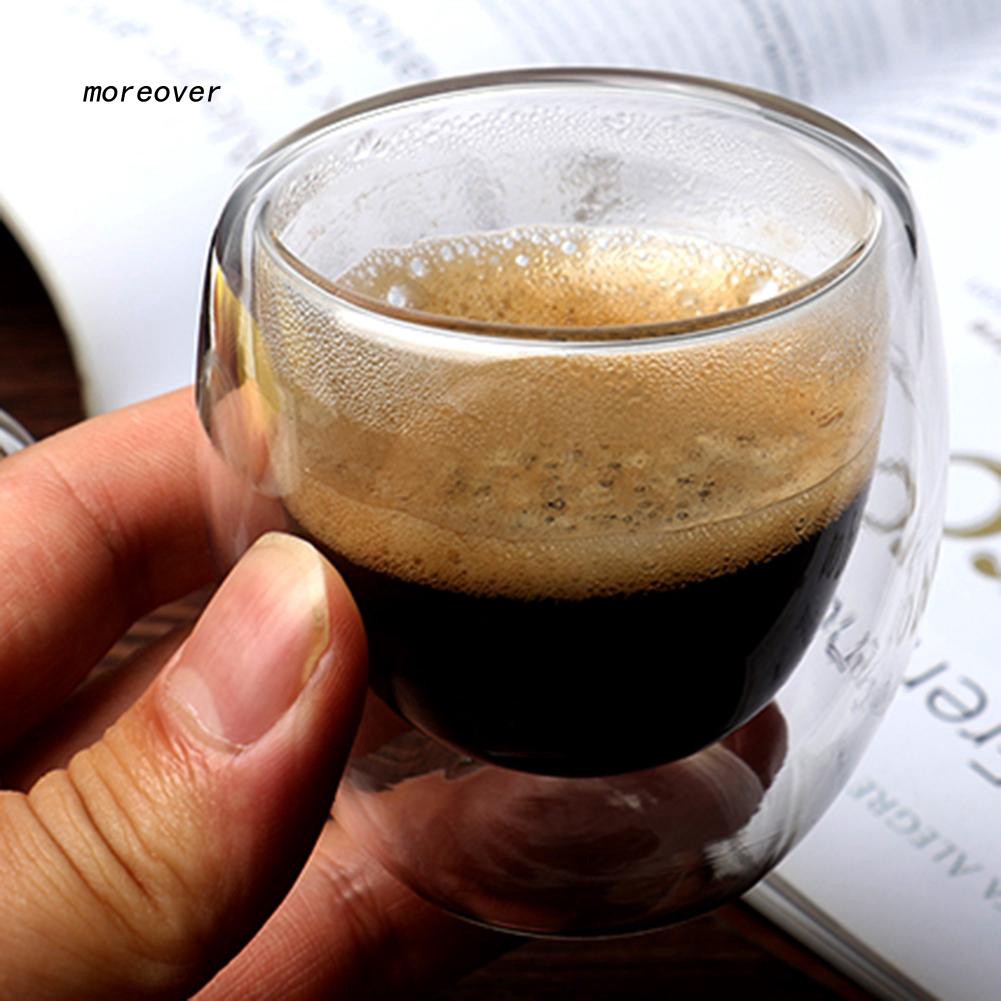 MORE☼6Pcs 80ml Double-wall Insulated Clear Glass Cup Hot Espresso Coffee Tea Mug