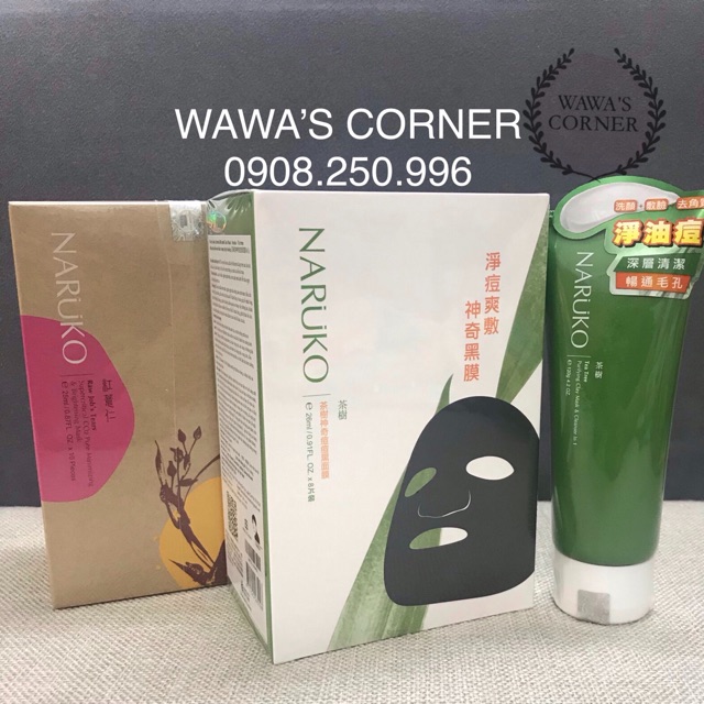 MẶT NẠ NARUKO ĐÀI LOAN TRÀM TEA TREE, Ý DĨ NHÂN ĐỎ, SỮA RỬA MẶT BÙN 3in1