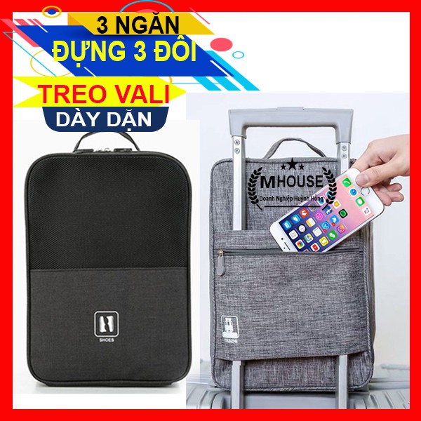 Túi Đựng Giày 3 Ngăn Treo Móc Tay Kéo Hành Lý Du Lịch