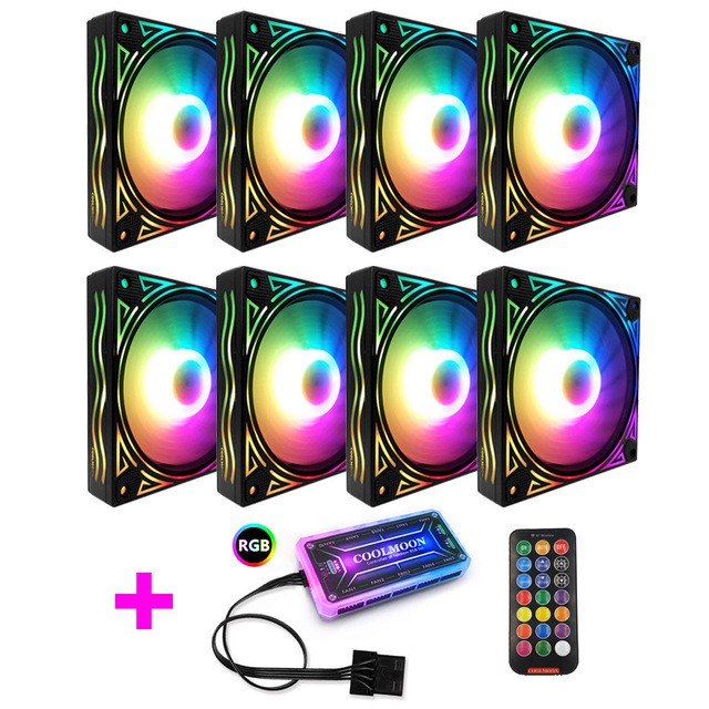 Bộ 8 Quạt Tản Nhiệt, Fan Case Led RGB Coolmoon X Plus - Kèm Hub + Remote