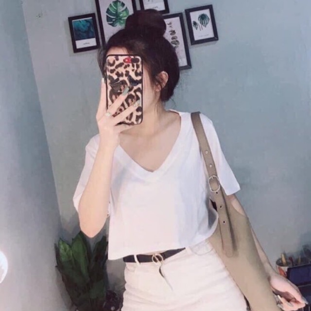 Áo thun croptop cổ V (cổ tim)- hàng đẹp,hình cuối chụp thật | BigBuy360 - bigbuy360.vn