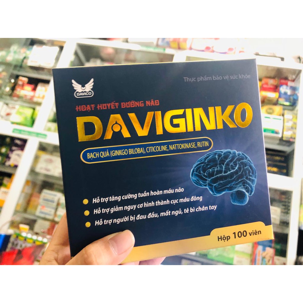 ✔️️️DaviGinko - Hoạt huyết dưỡng não - Hộp 10 vỉ x 10 viên - ngăn ngừa tai biến, chống tụ/đông máu