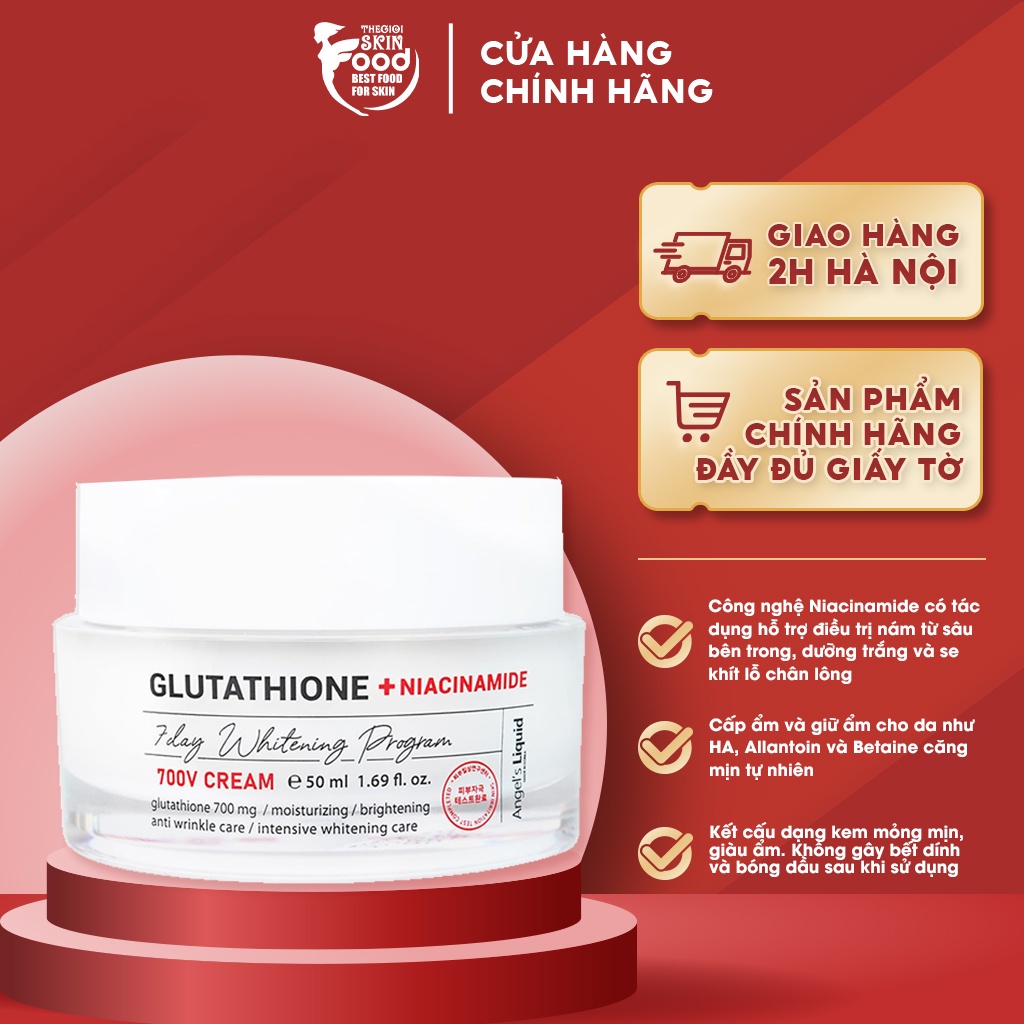 Kem Dưỡng Hỗ Trợ Giảm Thâm Nám Angel's Liquid Glutathione + Niacinamide 7Day Whitening Program 700 V-Cream 50ml