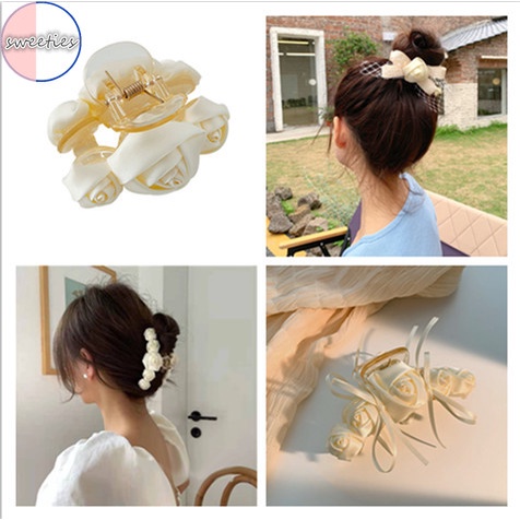 Kẹp Tóc Hình Hoa Màu Be Phong Cách Cổ Điển Thanh Lịch Dành Cho Nữ