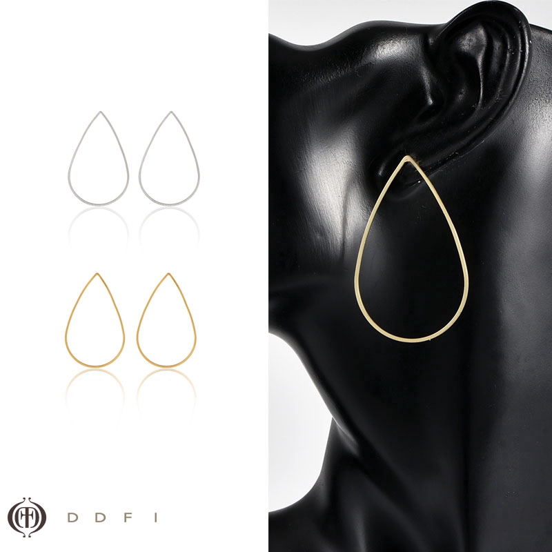 DDFI - Korea Anting Metal Advanced Oval Drop Shape Cool Style Silver/ Gold Earrings A5A05