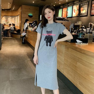 ✚⊙┅Đầm Thun Cotton Dáng Suông Xẻ Tà Thời Trang Mùa Hè 2020 Cho Nữ