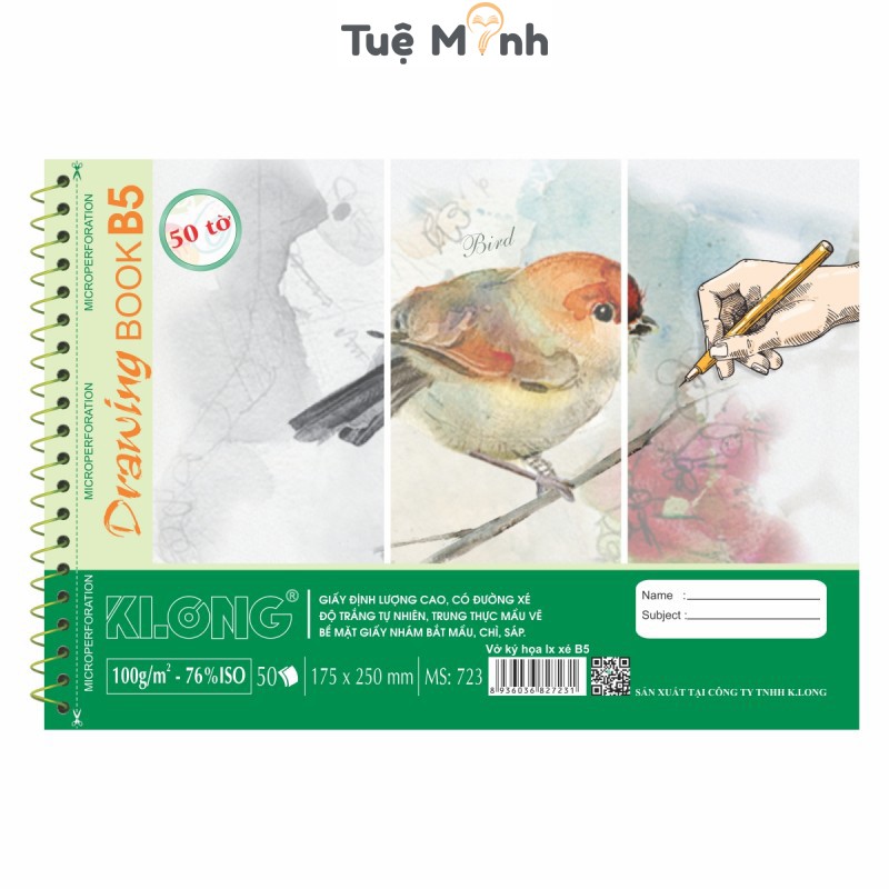 Vở vẽ kỹ họa B5 50 tờ 100 trang gáy lò xo xé thuận tiện KLong MS 723 giấy 100gsm
