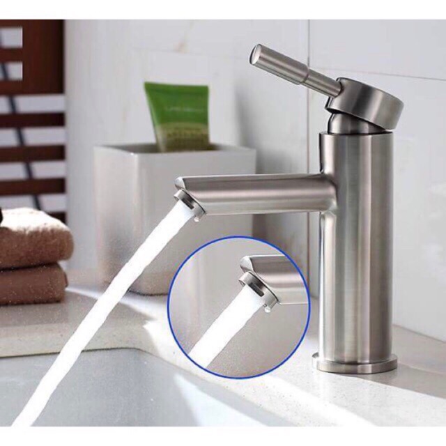 Vòi lavabo nóng lạnh inox sus 304