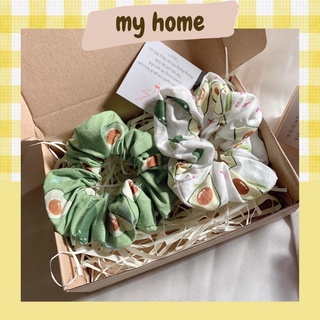 Dây cột tóc Scrunchies hoạ tiết quả bơ dễ thương cao cấp