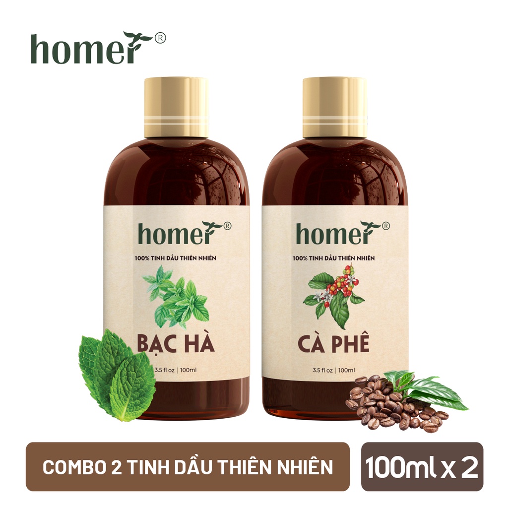 Combo 2 tinh dầu Bạc Hà + Cà phê Homer 20ml/chai