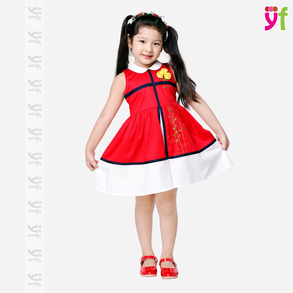 Đầm xòe đỏ cho bé 10-14KG, YF thiết kế sang trọng, vải cotton mềm mát 6DX155