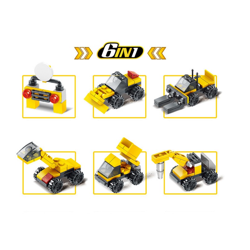 Bộ đồ chơi xếp hình 6in1 Lắp ghép xe cẩu, xe tăng, máy bay kích thích trí thông minh và sáng tạo