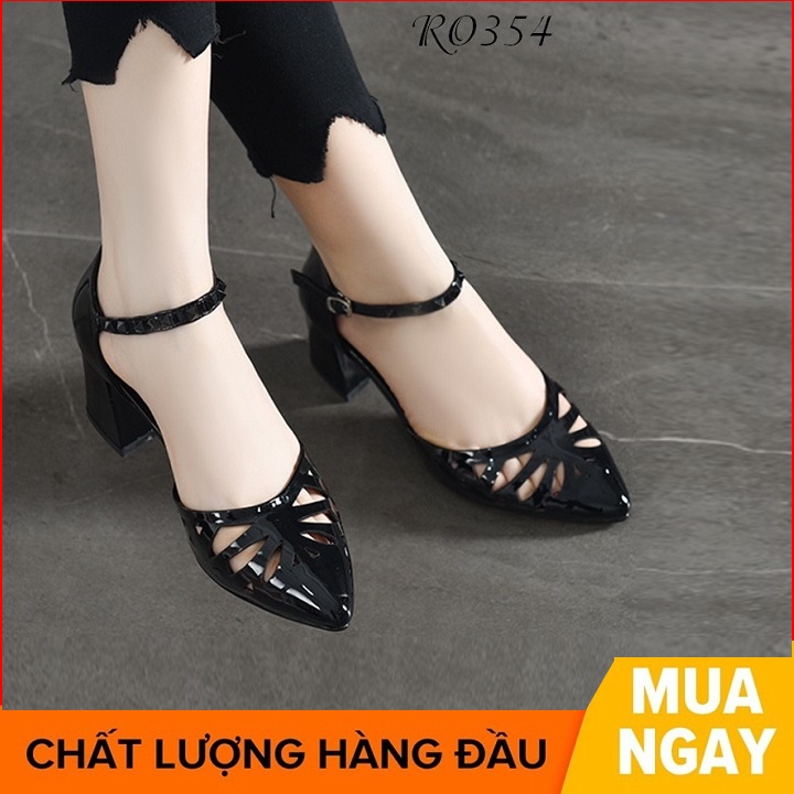 Giày cao gót nữ đẹp đế vuông 5 phân hàng hiệu rosata hai màu đen đỏ ro354