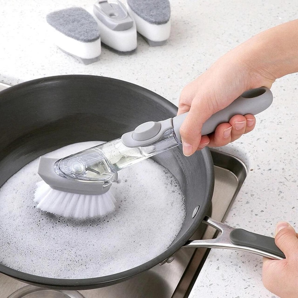 Dụng cụ CỌ RỬA XOONG NỒI CÓ TAY CẦM thông minh 3 chi tiết(1 dụng cụ, 1 mút rửa bát, 1 cọ bàn chải)