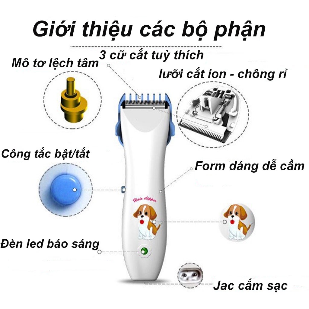 Tông đơ cắt lông chó mèo Kemei KM–1051, Máy cắt tỉa lông thú cưng tiếng ồn thấp, Bộ phụ kiện chăm sóc thú cưng