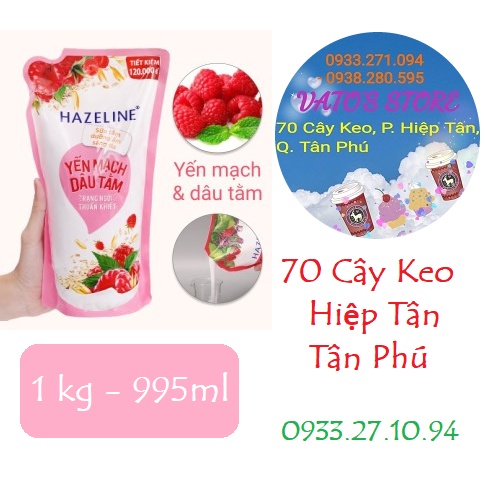 Sữa tắm dưỡng thể thiên nhiên trắng sáng da HAZELINE 1KG / HAZELINE yến mạch dâu tằm bịch 1kg 995ml