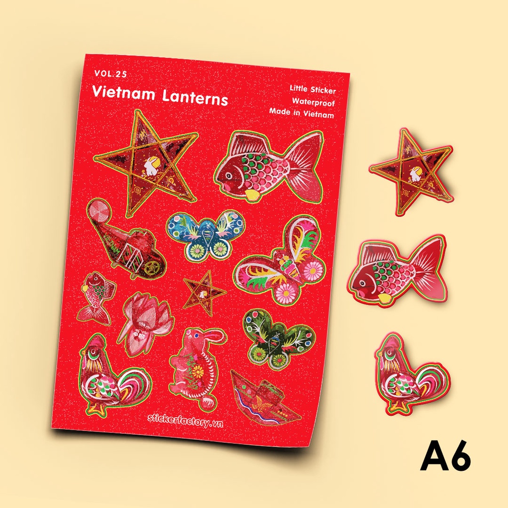 Vol 25 Vietnam Lanterns - Little sticker sheet A6 hình dán cán màn lấp lánh cao cấp - Sticker Factory