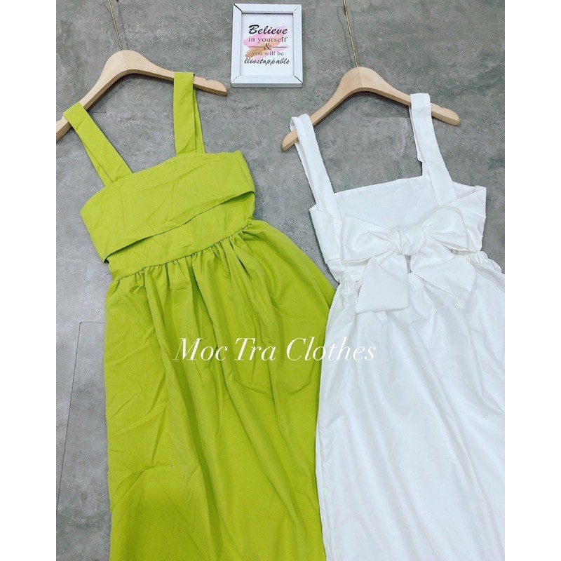 Đầm maxi hai dây nơ lưng đuôi cá tiểu thư siêu xinh, Váy kiểu nữ 2 dây dáng dài đi biển hàng đẹp | BigBuy360 - bigbuy360.vn