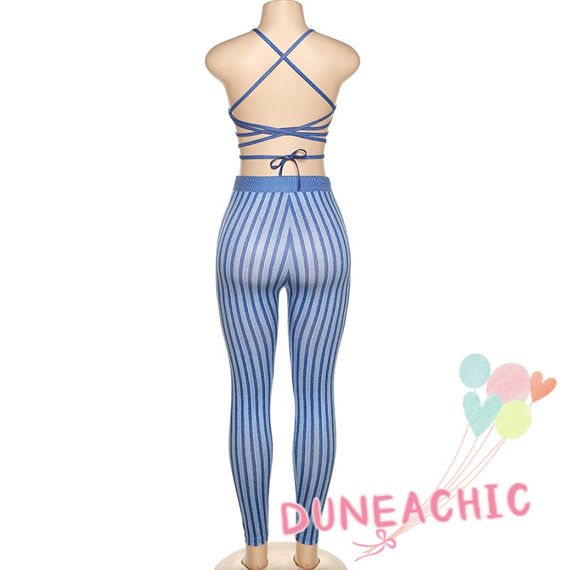 Set đồ DUNEA gồm áo tanktop họa tiết kẻ sọc và quần skinny thời trang dành cho nữ