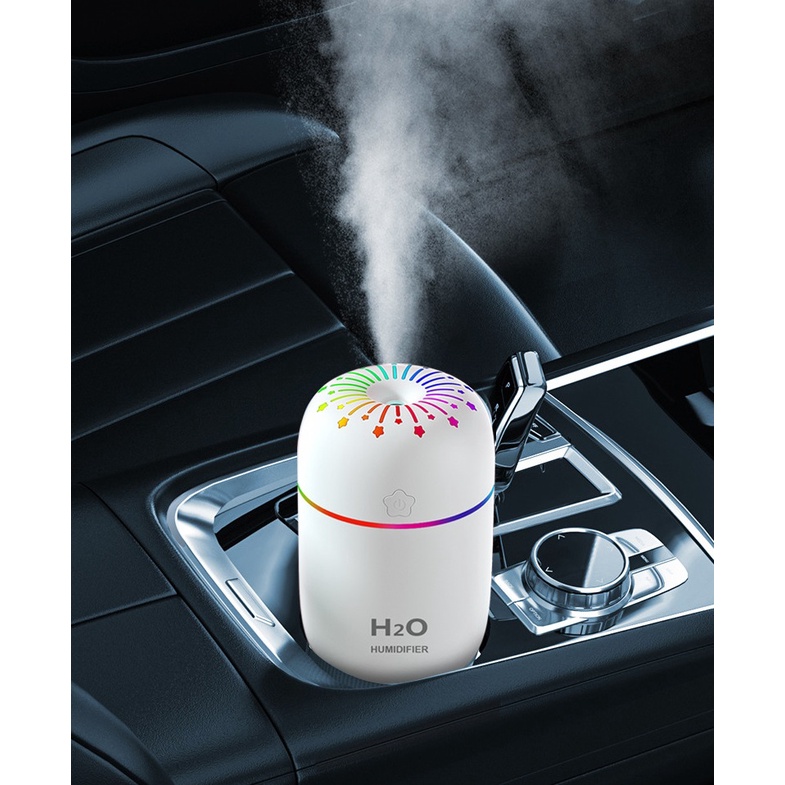 Máy Xông Tinh Dầu Phòng Ngủ Và Trong Xe Hơi H2O A7 Dung Tích 300ml Phun Sương Khuếch Tán Tinh Dầu Tỏa Hương Thơm Đèn Led