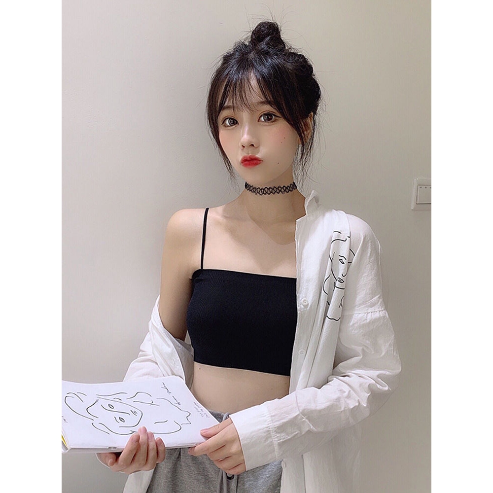 Áo hai dây croptop nữ có đệm mút body đẹp màu đen / trắng / hồng thoáng mát mùa hè thời trang ao hai day 2020 | BigBuy360 - bigbuy360.vn