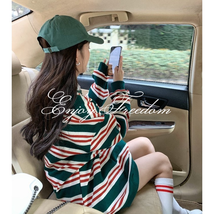 Enjoy Freedom Áo Sweater Cổ Tròn Họa Tiết Kẻ Sọc Thời Trang Thu Đông Mới 2022 Cho Nữ