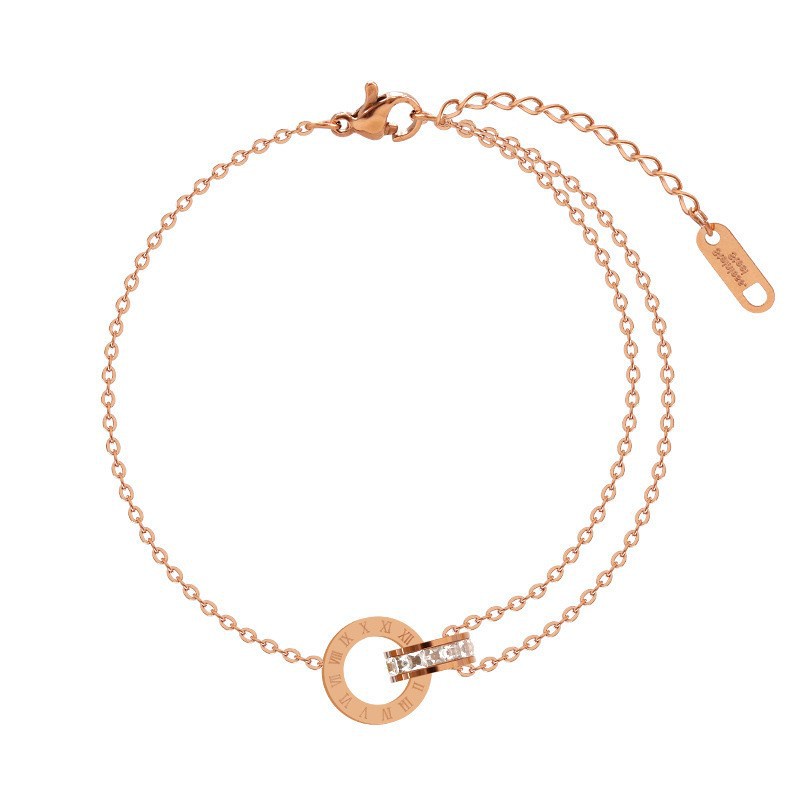 Vòng Tay Hai Lớp Bằng Thép Titan Đính Kim Cương Trắng Phong Cách Roman Hàn Quốc Đơn Giản Độc Đáo Dành Cho Cặp Đôi THGP