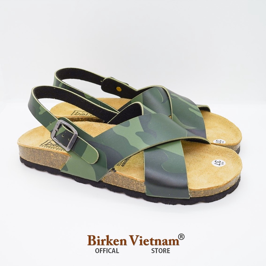 [ New Style ] Mã R11 Sandal ĐẾ TRẤU Da PU Camo Rằn Ri Quai Đan Chéo Unisex Birken Vietnam Bioline