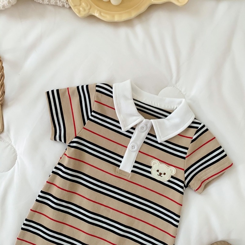 Bộ Áo Liền Quần Ngắn Tay Họa Tiết Kẻ Sọc Dễ Thương Thời Trang Mùa Hè Cho Bé Trai